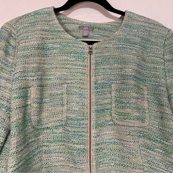 J. Jill Green Tweed Long Sleeve Stretch Linen Blend Zip Up Blazer Jacket Size L - Picture 7 of 10